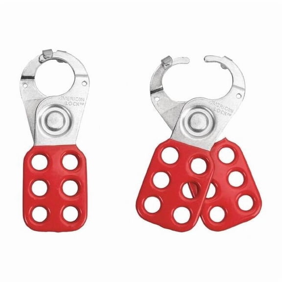 Lockout Hasp, Red, Steel, 6 Max. No. of Padlocks, 9/32 in Max. Shackle Dia., 1 in Jaw Clearance