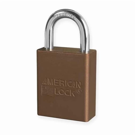 Anodized Aluminum Safety Padlock, Keyed Different, 1-1/2 in Wide with 1 in Tall Shackle, Brown
