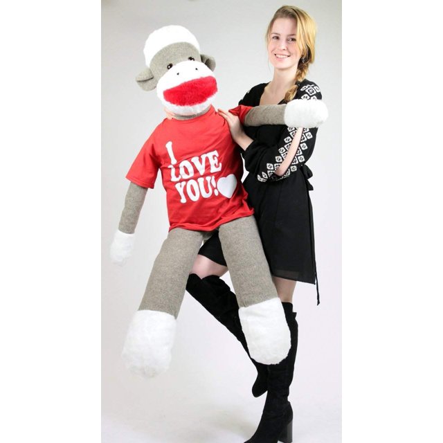 American Made Big Plush Giant Sock Monkey Valentines Day Stuffed Animal