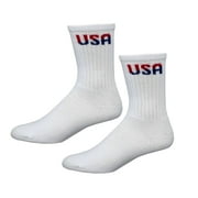 American Made Cotton Crew Non Slip Socks with Grippers in White Color Size 10- 13 Pack of 12 Pair Made in USA