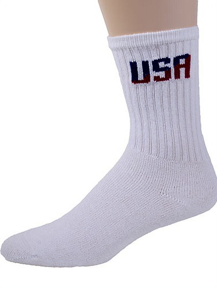 American Made Cotton Crew Socks12 Pair 911 White/USA Logo