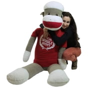 American Made Giant Plush Sock Monkey 5 Feet Tall Soft, Wears Removable Tshirt Official Snuggle Buddy