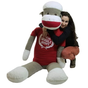 American Made Giant Plush Sock Monkey 5 Feet Tall Soft, Wears Removable Tshirt Official Snuggle Buddy