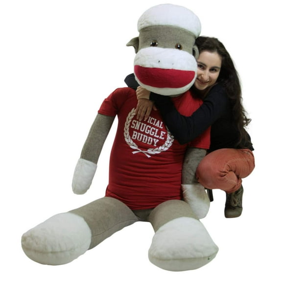 American Made Giant Plush Sock Monkey 5 Feet Tall Soft, Wears Removable Tshirt Official Snuggle Buddy