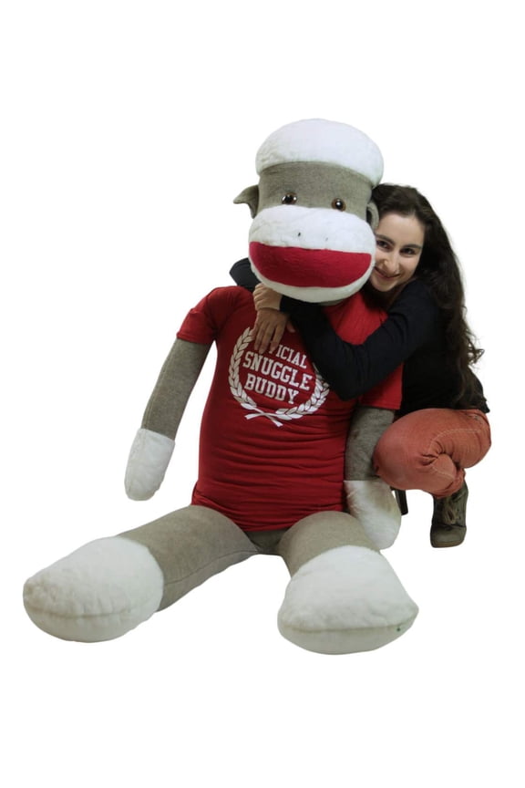 American Made Giant Plush Sock Monkey 5 Feet Tall Soft, Wears Removable Tshirt Official Snuggle Buddy