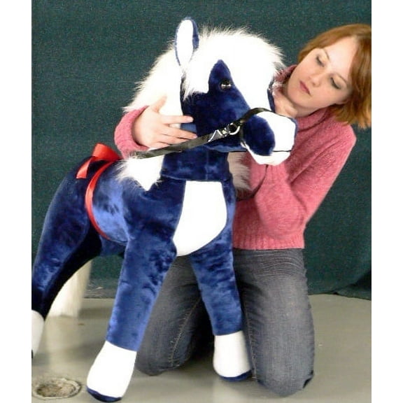 American Made Giant Stuffed Horse 36 Inches Navy Blue Color Plush Pony Made in the USA America