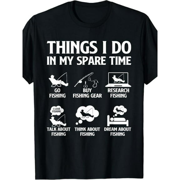 American-Made Men's Bass Fishing Graphic T-Shirt - "Things I Do In My Spare Time" Design, rew Neck, Machine Washable, Summer Casual Outdoor Shirt for Anglers, Fishing Shirt, Comfortable Fit Tee