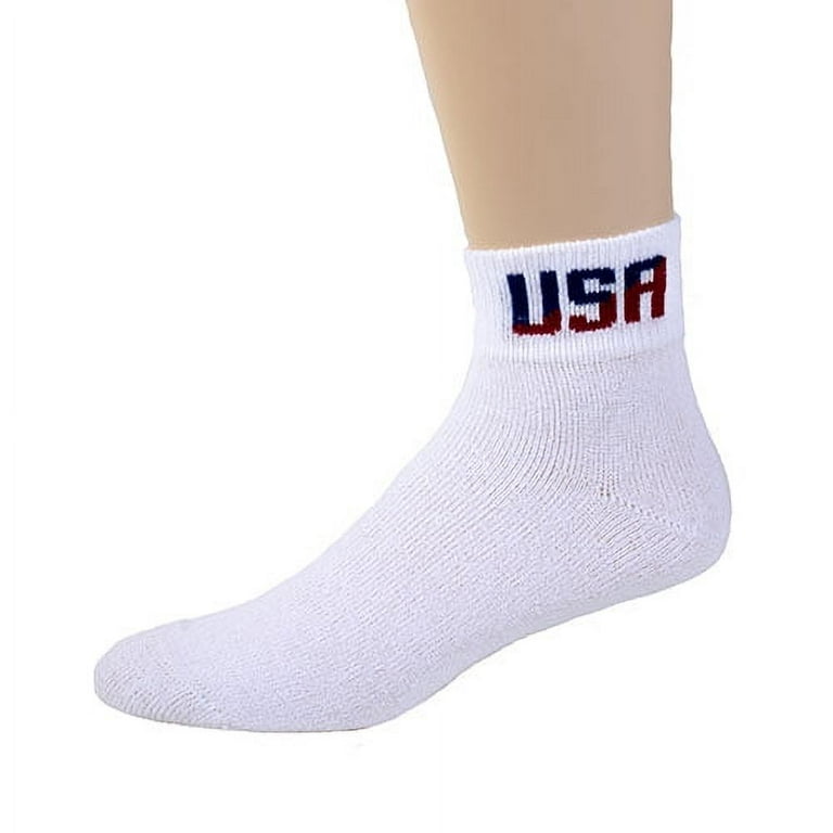 American Made Quarter Length Cotton Socks-12 Pair 10-13 White/USA