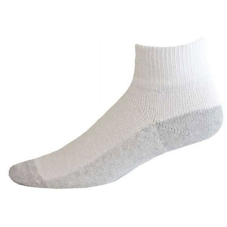 American Made Quarter Length Cotton Socks-12 Pair 13-15 White/Gray Bottom