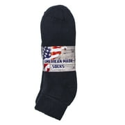 American Made Quarter Length Cotton Socks-12 Pair 9-11 Black