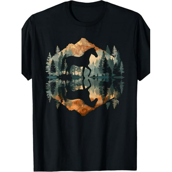 [American Made T-Shirt] 180g American Made Horse Mountain Reflection Pony Nature Wildlife T-Shirt | 100% Made in USA