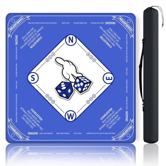 American Mah Jongg Mat with Charleston Rules, 31.5"x31.5" Non-Slip Noise Reduction Mahjong Table Cover, Blue Dice Game Mat for Mahjong, Poker, Dominoes & Card Games