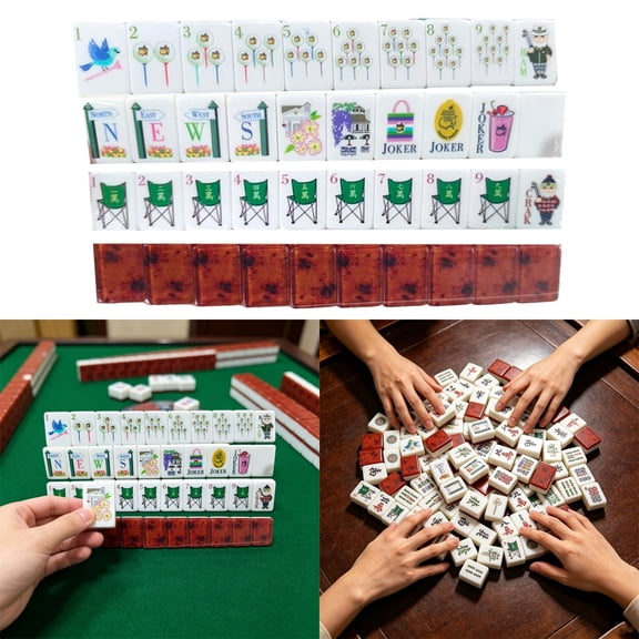 American Mah Jongg Tile Set, Red Acrylic Tiles with Vacation Outdoor Theme, Complete with Jokers for Leisure Party Game Night Travel Friendly