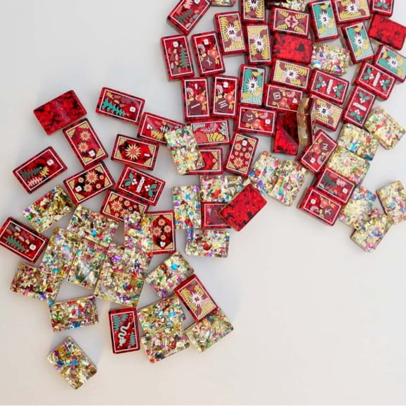 American Mahjong , 160 Colorful Red Dazzling Travel-Style Acrylic Mahjong Tiles, with Storage Bag for Game Night & Travel