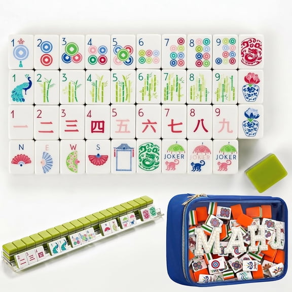 American Mahjong 4 Layer Mahjong Tiles Set 160 Acrylic Mahjong Tiles Set American with Engraved Design Travel Mahjong Set with Carrying Bag for Game Night Gift (G)