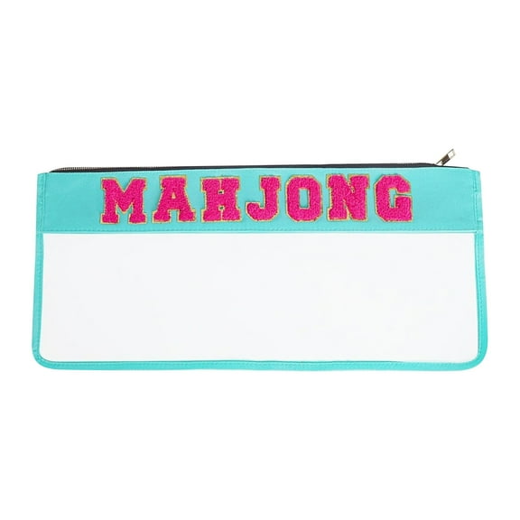 American Mahjong Bag -Clear Waterproof Mahjong Tiles Bag, Large Capacity Pouch with Zipper & Letter Embroidery, Travel Carrying Accessory for Mahjong Set (Case Only)
