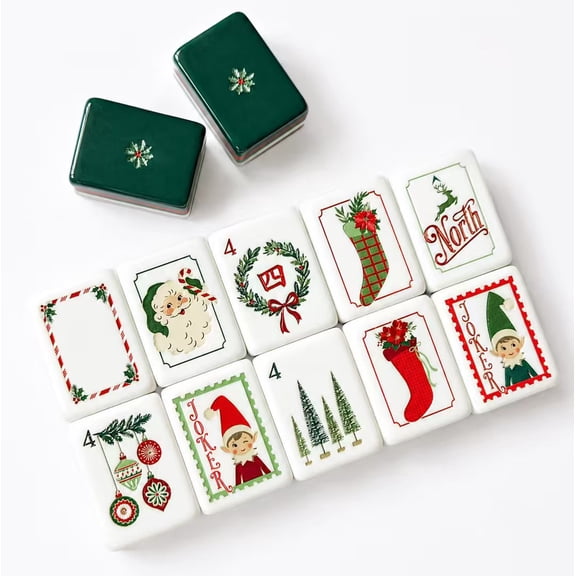 American Mahjong Cards - Christmas Theme Style Four-Layer Acrylic Hand-Drawn Mahjong Cards - Comes with a Storage Bag, Suitable for Home Use, Travel and Game Nights