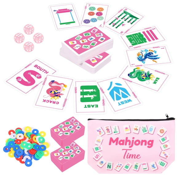 American Mahjong Playing Cards Set, 160 Large Print Cards with 100 Tokens and 4 Dice in Pink Bag