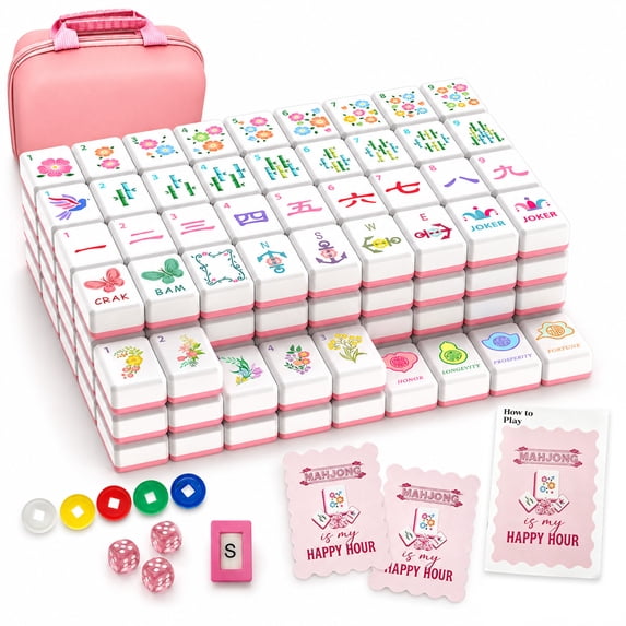 Photo of MQHOOB pink American mahjong tiles with carrying bag