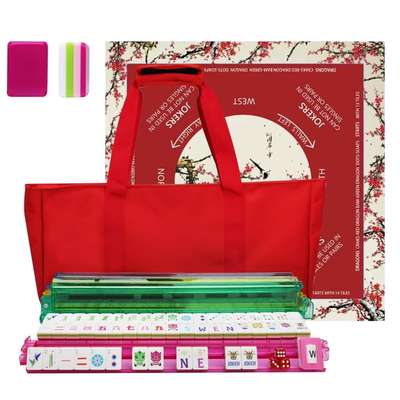 American Mahjong Game Set, Portable Carrying Bag,Acrylic 160 Tiles,Western Mahjong Tiles Set,Complete Ma Jong Set (Red)