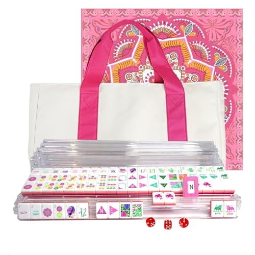 American Mahjong Game Set, Portable Carrying Bag,Acrylic 160 Tiles,Western Mahjong Tiles Set,Complete Ma Jong Set (Rose Red)