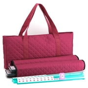 American Mahjong Game Set - Red Burgundy Quilted Soft Bag - 166 White Engraved Tiles, 4 All-in-One Rack/Pushers Complete Western Mah-Jongg, Maj Jongg, Ma Jong Set