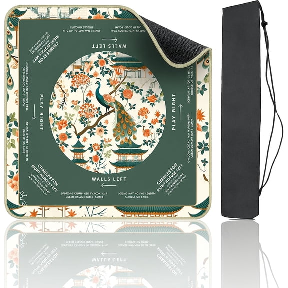 American Mahjong Mat 32.5 Inch with Storage Bag – Thickened Non-Slip Rubber Backing Noise-Reduction Game Table Cover, Rolled Packaging No Creases, Portable Waterproof for Tile & Card Games (Green)