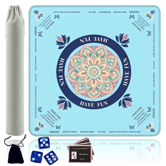 American Mahjong Mat 33"x33", Smooth Polyester Table Cover with Rubber Base