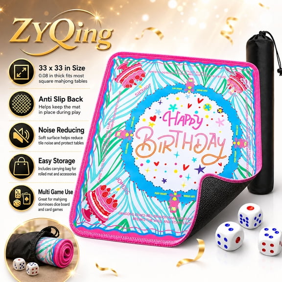 American Mahjong Mat 33x33 with Instructions Carrying Bag Anti Slip Neoprene Table Game Mat for American Mahjong Majiang 33 Inch Mahjong Table Mat Colorful Pink and Blue Mahjong Mats with Dice Tray