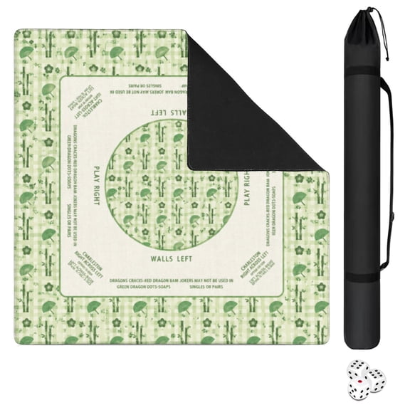 American Mahjong Mat Green Pink 31.5 Inch 3mm Thick, Non-Slip Rubber Mat Shipped Rolled No Creases Noise-Reducing with Rules Protective Pad