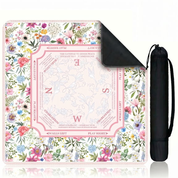 American Mahjong Mat Pink Non-Slip Neoprene Table Cover with Travel Bag and Rules 32.4" x 32.4"