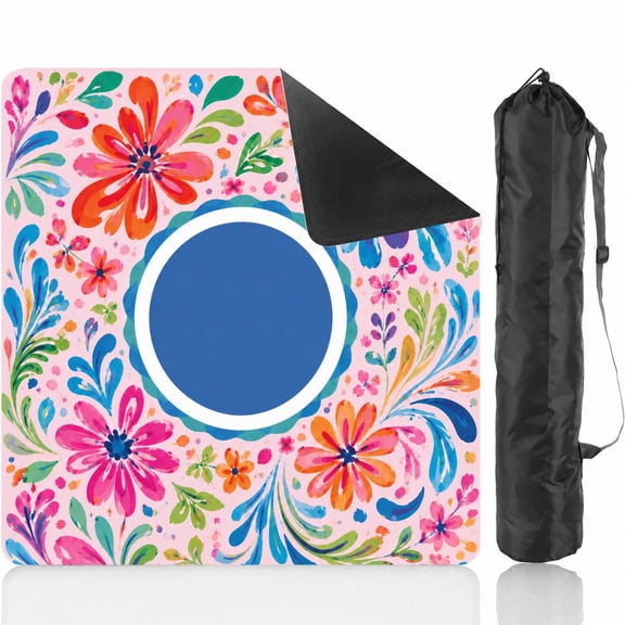 American Mahjong Mat for Table,Colorful Pink Blue Floral 31.5" x 31.5" Non-Slip Noise-Reducing Game Mat, Mah Jongg Table Cover for Poker, Dominoes, Card & Board Games