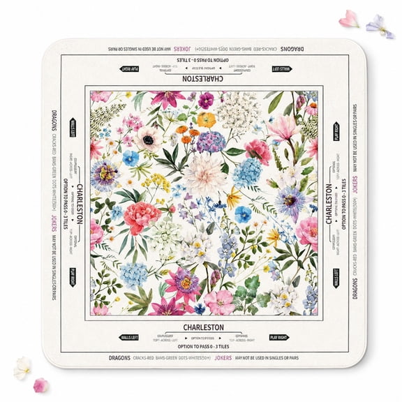 American Mahjong Mat with Rules and Instructions 31.5 Inch Square Diatomaceous Earth Floral Waterproof Mahjong Mat for Table