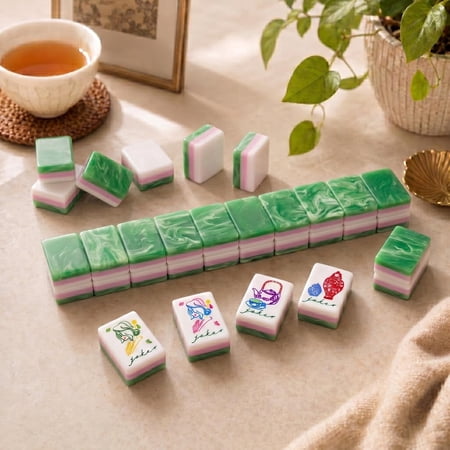 American Mahjong Set, 160 3-Layer Jade Texture Acrylic Tiles, Green Style