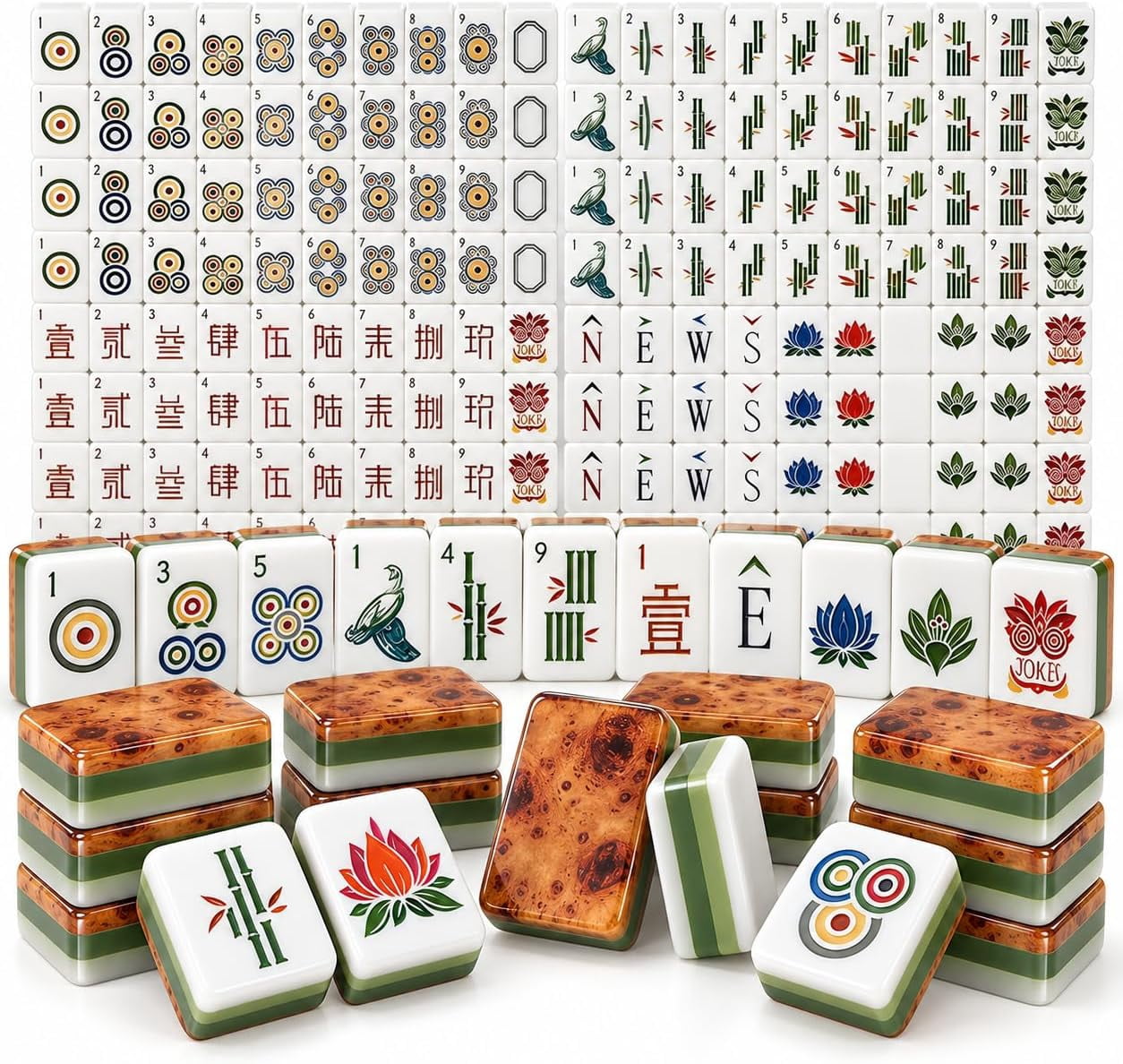 American Mahjong Set, 160-Piece Wood-Grain 4-Layer Acrylic Tiles for ...