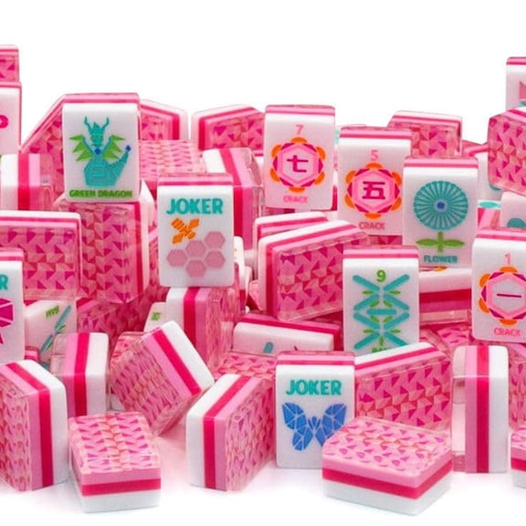 American Mahjong Set 160 pieces pink floral style Acrylic Mahjong Tiles With storage bag for Game Night And Gift Collection