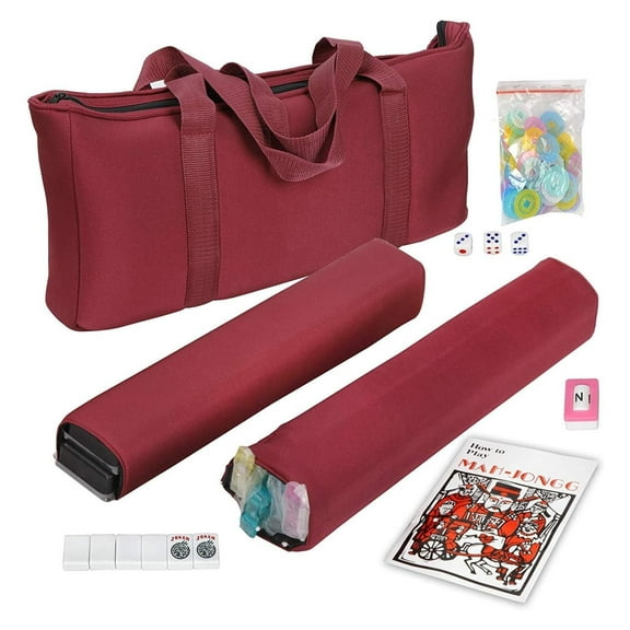 American Mahjong Set 166 Tiles, 4 Colors All-in-One Rack/Pushers, Red Soft Bag and Accessories Classic Full Size Complete Mahjong Set.
