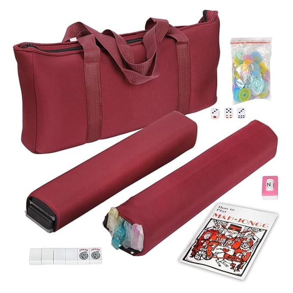 American Mahjong Set 166 Tiles, 4 Colors All-in-One Rack/Pushers, Red Soft Bag and Accessories Classic Full Size Complete Mahjong Set.