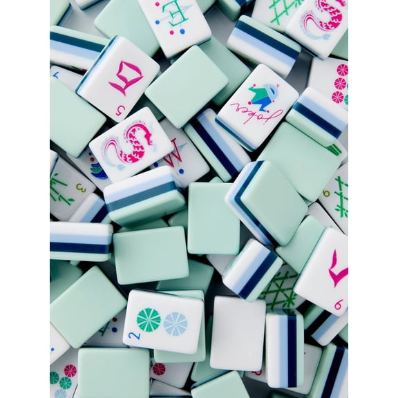 American Mahjong Set with 166 Tiles, 4-Layer Blue and Mint Green Acrylic Construction, Elegant Tabletop Game with Carrying Case, Portable Holiday Gift Kit