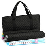 American Mahjong Set - Black Quilted Soft Bag - 166 White Engraved Tiles, 4 All-in-One Rack/Pushers Western Mah Jongg Game Set