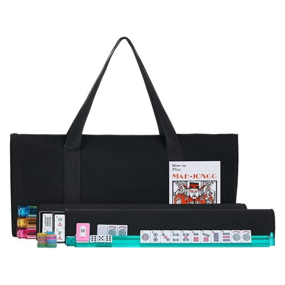 American Mahjong Set - Black Soft Bag - 166 White Engraved Tiles, 4 All-in-One Rack/Pushers Western Mah Jongg Game Set