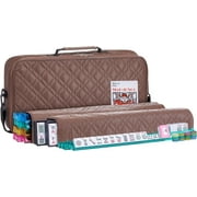 American Mahjong Set  Coffee - Quilted PU Leather Carrying Bag with Shoulder Strap & Handles, All-in-One Tile Racks with Pushers, 166 Engraved Tiles, Dice, Bettor, Extra Tiles & Instructions