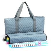 American Mahjong Set - Gray Pigeon Blue Quilted Soft Bag - 166 White Engraved Tiles, 4 All-in-One Rack/Pushers Western Mah Jongg Game Set
