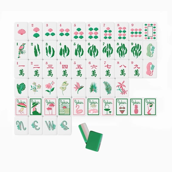 American Mahjong Set Green Palm Leaf Multi-Layer Acrylic Tiles Fun Tropical Family Game Night