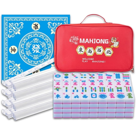American Mahjong Set Pink 1.2-inch Mahjong Tile Set 166 Pieces American Mahjong Tile Set with Mahjong Racks and Mahjong Table Mat