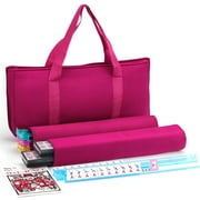 American Mahjong Set - Red Burgundy Soft Bag - 166 White Engraved Tiles, 4 All-in-One Rack/Pushers Western Mah Jongg Game Set