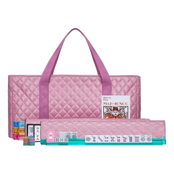 American Mahjong Set XYT 166-Premium-Tiles Western-Style For Game Night Entertainment With Pink Carrying Bag Racks