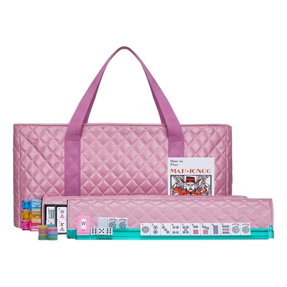 American Mahjong Set XYT 166-Premium-Tiles Western-Style For Game Night Entertainment With Pink Carrying Bag Racks