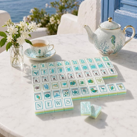 American Mahjong Set with 160 Acrylic Tiles, Ocean Shell Theme, Travel Game Set with Carrying Bag