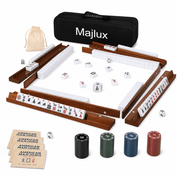 American Mahjong Set with 166 Tiles, 4 Wood Racks & Carrying Bag